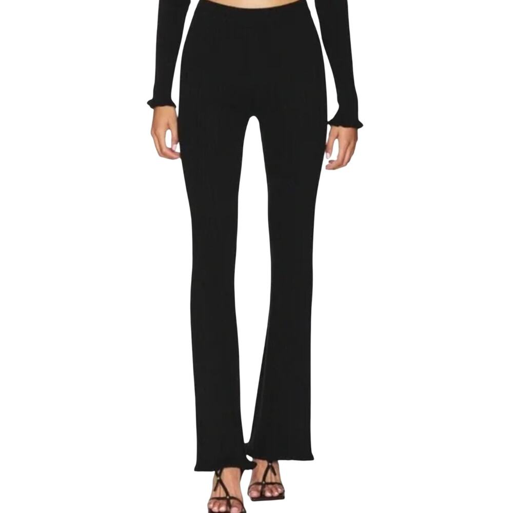 House of Harlow 1960 Black Ribbed Knit High Rise Flared Wide Leg Pant NWOT Med